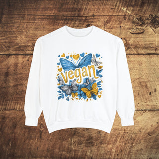 Vegan Butterflies Garment-Dyed Sweatshirt Printify