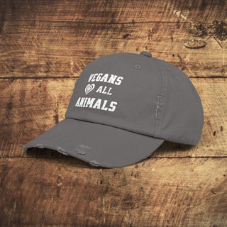 Vegans Love All Animals Unisex Distressed Cap Printify