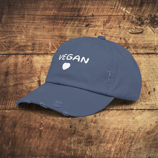 Vegan Heart Unisex Distressed Cap Printify