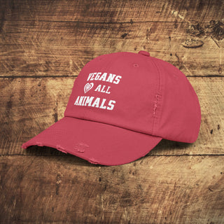 Vegans Love All Animals Unisex Distressed Cap Printify