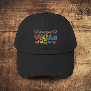 Vegan Hearts Unisex Distressed Cap Printify