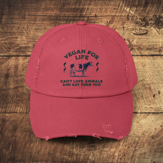 Vegan For Life Unisex Distressed Cap Printify