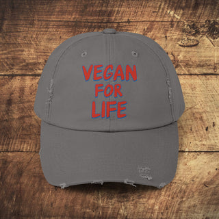 Vegan For Life Unisex Distressed Cap Printify