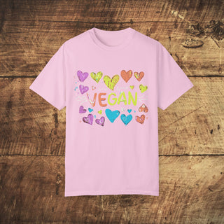 Vegan Hearts Garment-Dyed T-shirt Printify