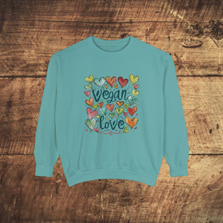 Vegan Love Garment-Dyed Sweatshirt Printify