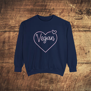 Vegan Heart Garment-Dyed Sweatshirt Printify