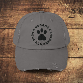 Vegans Love All Animals Unisex Distressed Cap Printify