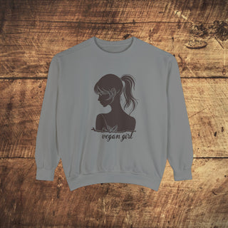 Vegan Girl Garment-Dyed Sweatshirt Printify