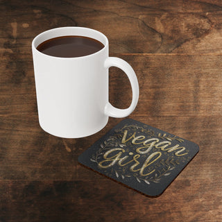 Vegan Girl Cork Back Coaster Printify