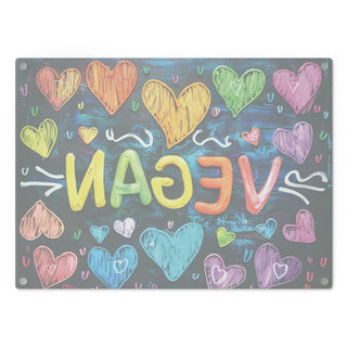 Vegan Hearts Tempered Glass Cutting Board Printify