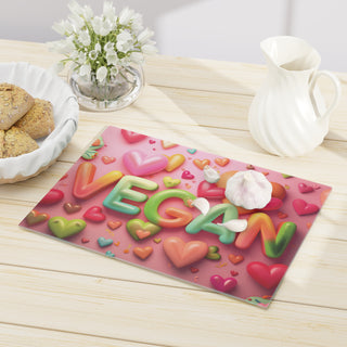 Vegan Hearts Tempered Glass Cutting Board Printify