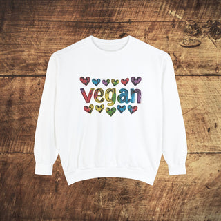 Vegan Hearts Garment-Dyed Sweatshirt Printify