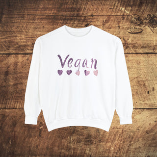 Vegan Hearts Garment-Dyed Sweatshirt Printify