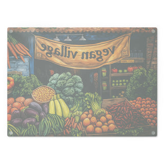 Vegan Village Tempered Glass Cutting Board Printify