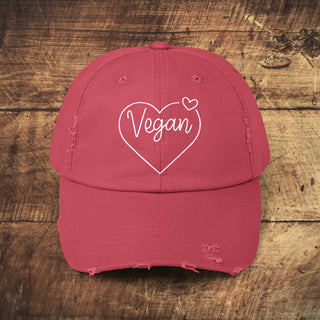 Vegan Hearts Unisex Distressed Cap Printify