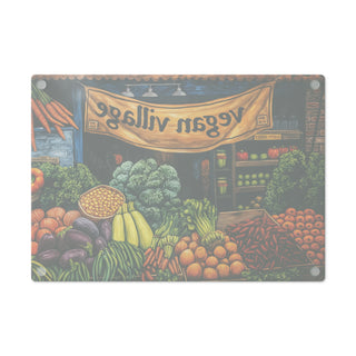 Vegan Village Tempered Glass Cutting Board Printify