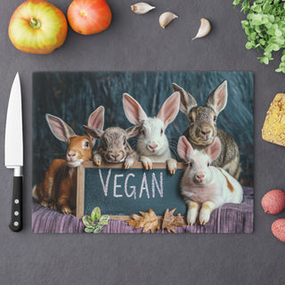 Vegan Bunnies Tempered Glass Cutting Board Printify