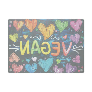 Vegan Hearts Tempered Glass Cutting Board Printify