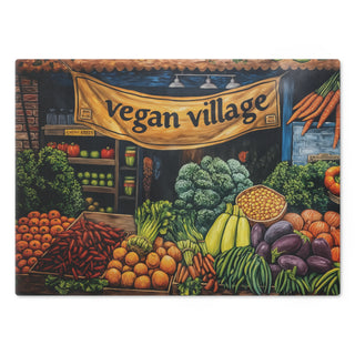 Vegan Village Tempered Glass Cutting Board Printify