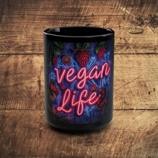 Vegan Life Black Mug, 15oz