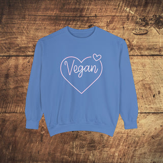 Vegan Heart Garment-Dyed Sweatshirt Printify