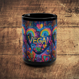 Vegan Hearts Black Mug, 15oz