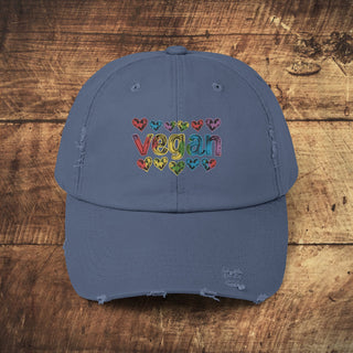 Vegan Hearts Unisex Distressed Cap Printify