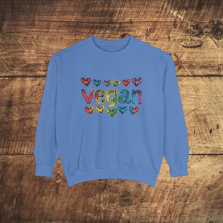 Vegan Hearts Garment-Dyed Sweatshirt Printify