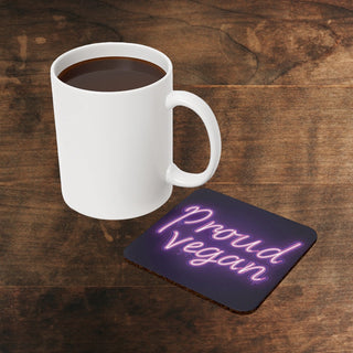 Proud Vegan Neon Cork Back Coaster Printify