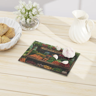 Vegan Village Tempered Glass Cutting Board Printify