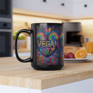 Vegan Hearts Black Mug, 15oz