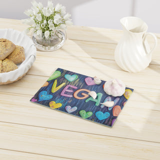 Vegan Hearts Tempered Glass Cutting Board Printify