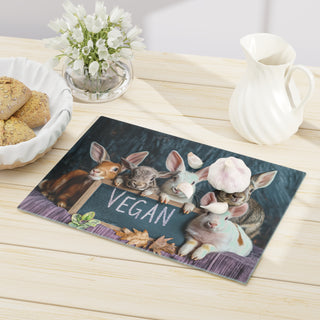 Vegan Bunnies Tempered Glass Cutting Board Printify