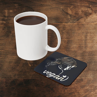 Vegan Girl Cork Back Coaster Printify