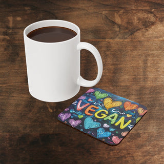 Vegan Hearts Cork Back Coaster Printify