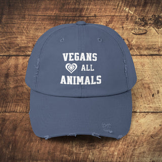 Vegans Love All Animals Unisex Distressed Cap Printify