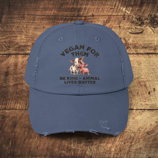 Vegan For Them Unisex Distressed Cap Printify