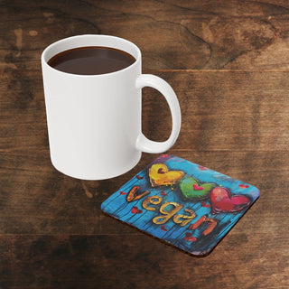 Vegan Hearts Cork Back Coaster Printify