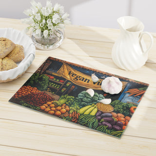 Vegan Village Tempered Glass Cutting Board Printify