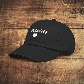 Vegan Heart Unisex Distressed Cap Printify