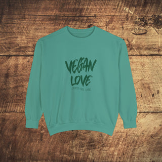 Vegan Love Garment-Dyed Sweatshirt Printify