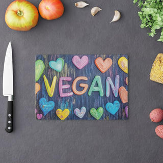 Vegan Hearts Tempered Glass Cutting Board Printify