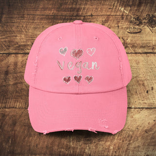 Vegan Hearts Unisex Distressed Cap Printify