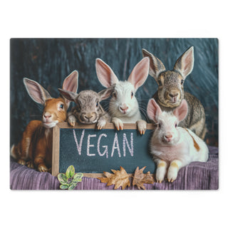 Vegan Bunnies Tempered Glass Cutting Board Printify