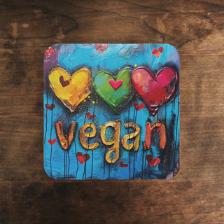 Vegan Hearts Cork Back Coaster Printify