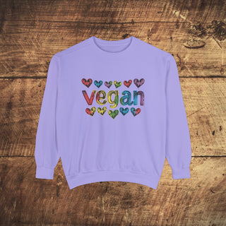 Vegan Hearts Garment-Dyed Sweatshirt Printify