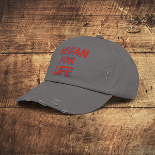 Vegan For Life Unisex Distressed Cap Printify