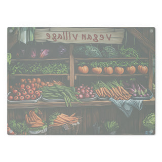 Vegan Village Tempered Glass Cutting Board Printify