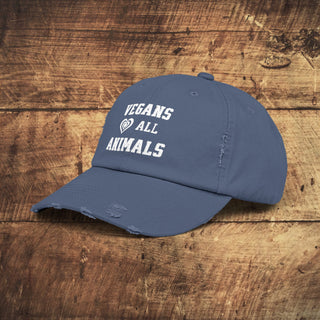 Vegans Love All Animals Unisex Distressed Cap Printify