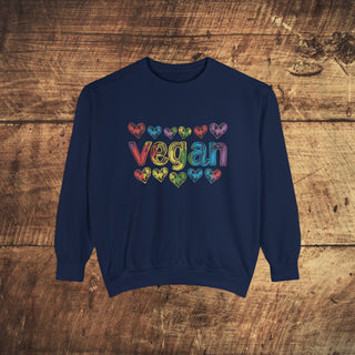 Vegan Hearts Garment-Dyed Sweatshirt Printify